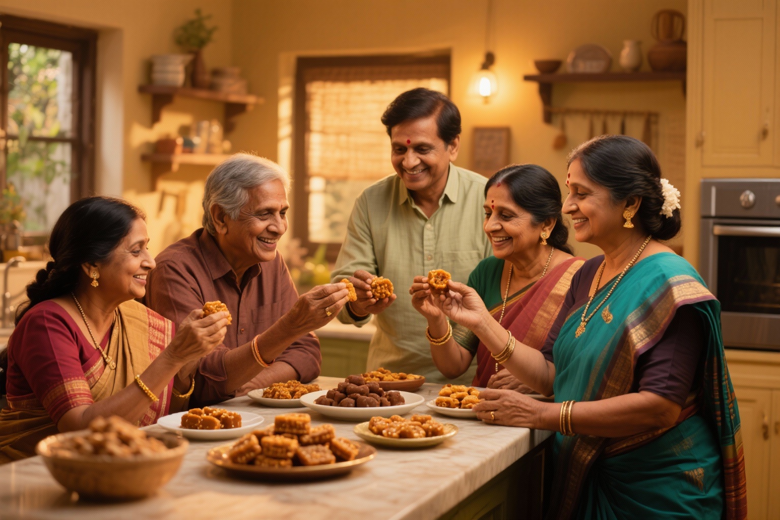 Family enjoying jaggery